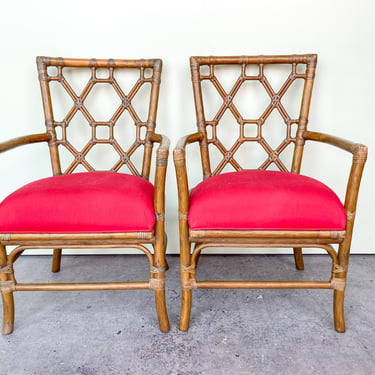 Pair of Rattan Fretwork Arm Chairs
