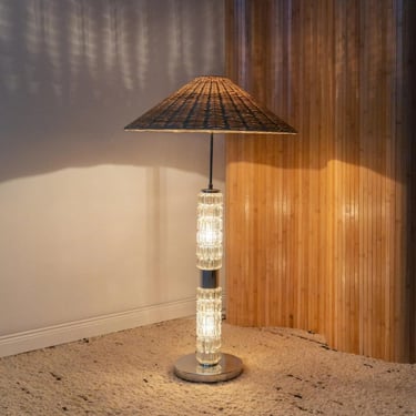 Richard Essig floor lamp with illuminated glass body - Mid Century 1960s, space age design, vintage chrome lamp, retro glass lamp 