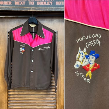 Vintage 1950’s “Hopalong Cassidy” Gabardine x Dayglo Cowboy Western Rockabilly Shirt, 50’s Embroidery, Vintage Clothing 