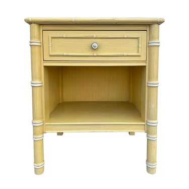 Vintage Yellow & White Faux Bamboo Nightstand FREE SHIPPING - Schoolfield Furniture Industries Bedside Table Thomasville Allegro Style 