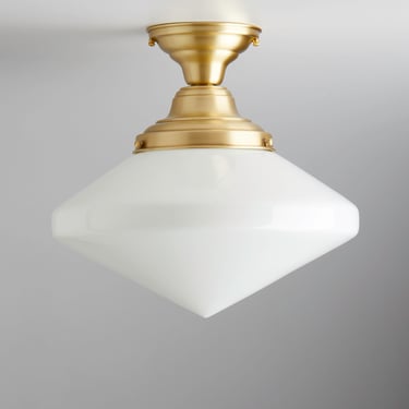 Mid Century Modern Lighting - Ceiling Light - Brass Fixture - Hand Blown Glass 
