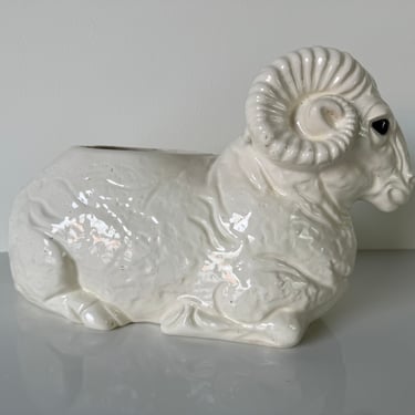 Hollywood Regency Seated Ram Ceramic Planter 