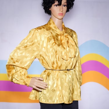Vintage 1980s Golden Yellow Scarf Collar Blouse | Large | i-2 