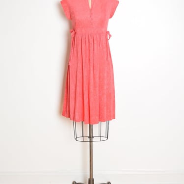 vintage 70s dress hot pink terry cloth babydoll hippie boho sun dress XS clothing 