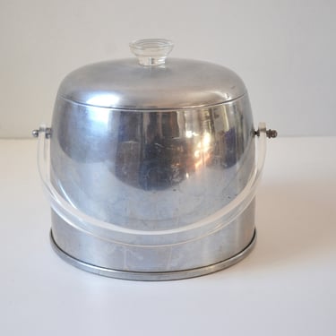 Vintage Mid Century Spun Aluminum Ice Bucket with Lucite Handles by Kromex 