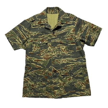 RARE Vintage 1970s Late Vietnam War Thai Tiger Stripe Safari/Bush Shirt ~ US Air Force / Okinawa / Custom Tailored ~ Jungle Fatigues ~ Camo 