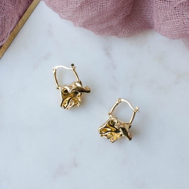 gold basket hoop earrings, abstract irregular 18k gold hoops, modern gold earrings, gift for her 