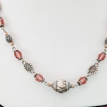 Sterling & Crystal Necklace~Beaded Hand Wired Necklace~Sterling Silver 925~Pink Swarovski Crystals~Gifts for Her~JewelsandMetals 