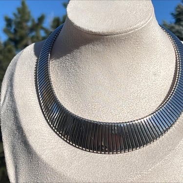 Vintage Sterling Silver Cleopatra Wide Omega Flex Link Choker Necklace - 15 Inch 