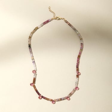 Pink Tourmaline Amethyst Labradorite Necklace, Rainbow Jewelry for October February Birthdays 