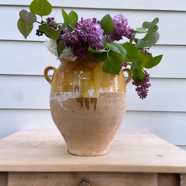 Beautiful antique Provençal yellow pot with yellow glazed Terra cotta 