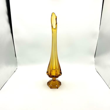 Viking Glass Amber 19” Swung Vase, Epic Line, 6-Panel Honey Gold Vintage Art Glass, Mid Century Home Decor, Retro Glassware 