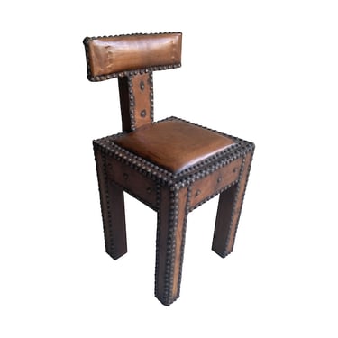 Leather & Nailhead T-Back Chair, France, 1960’s (Six Available)