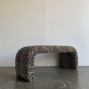 1980s Style Velvet Waterfall Bench in Cheetah Print By VOP 