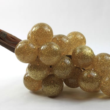 Vintage Lucite Acrylic Grape Cluster Gold Glitter 