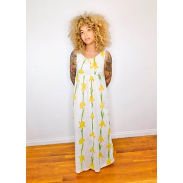 Christian Dior Dress // vintage sun white floral 70s boho hippie hippy maxi wedding // S Small 