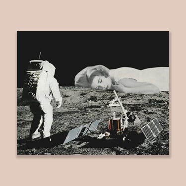 Moonwalk Slumber - Analog Paper Collage Print, Surreal Art, Vintage Art 