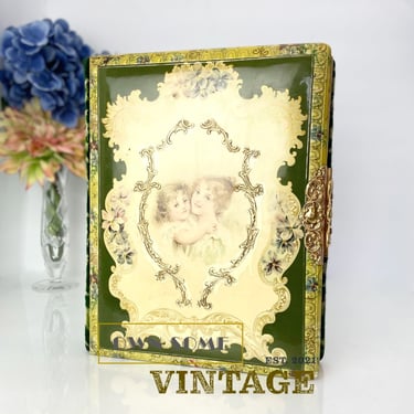 Antique Photograph Album | Celluloid Portrait Cover Board and Velvet Back | Antique Cabinet Cards 