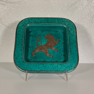 Gustavberg Argenta Green Ceramic + Sterling Silver Inlay Square Tray 