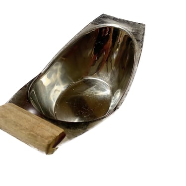 Vintage Arthur Salm Stainless Steel Gravy Boat | Scandinavian Modern Sauce Server | Teak Wood Handle | Made in Sweden 18/8 