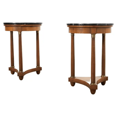 Pair of French Empire Style Marble Top Side Tables by Baker