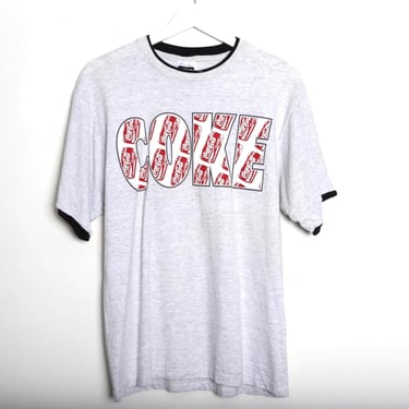 Vintage COCA-COLA 1990s single stitch heather GRAY coke classic vintage 90s t-shirt -- size medium -- Free Shipping U.S.A 
