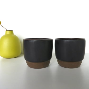 2 Vintage Heath Ceramics Stacking Cups In Dark Brown, Edith Heath Small Ceramic Tumblers 