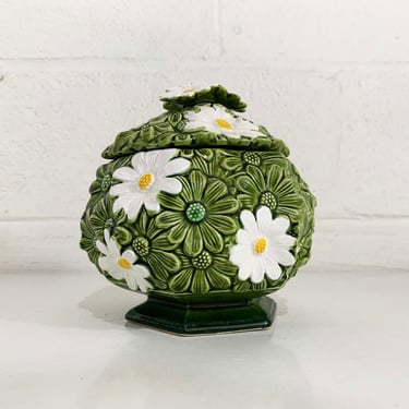 Vintage Daisy Jar Floral Ceramic Canister Kitsch Mid-Century Kitchen Pantry Tea Coffee Sugar Bowl Kawaii Kitsch Cute Home Fred Roberts 1970s 
