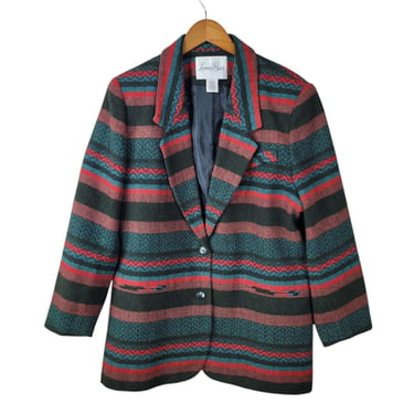 Vintage Wool Tapestry Jacket Plus 20W 2X Blazer Coat Aztec Stripe Southwest 20 