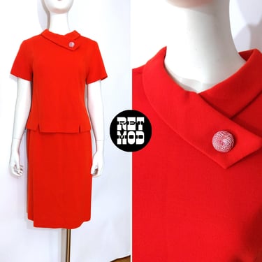 Bright Red Vintage 60s Knit Two-Piece Skirt Set 