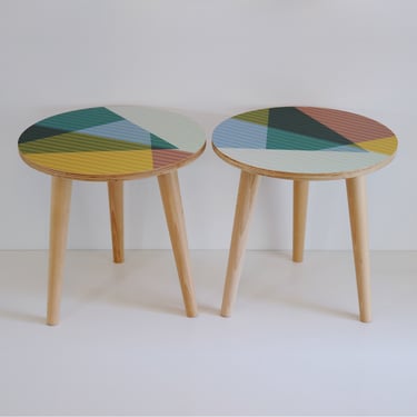 Custom / Bespoke Artwork Round Side / End / Coffee / Bedside Tables on Hairpin or Wooden Legs - Plant Stands - Scandi - Japandi - MCM 