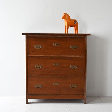 1940s Vintage Art Deco Wood Chest of Drawers with Gold Metal Handles, Mid-Century Modern Design 