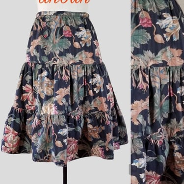 1970s Floral Tired Skirt - 70s Boho Fashion - 70s Women's Vintage Size Large 