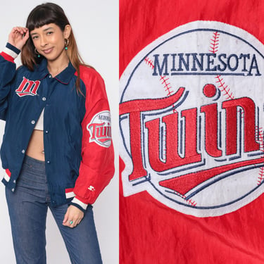 Vintage Minnesota Twins Jacket 90s MLB Baseball Jacket Starter Snap Up Button Varsity Bomber Sports 1990s Vintage Blue Red Men's Medium 