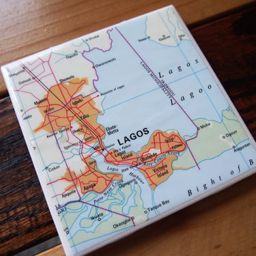1993 Lagos Nigeria Map Coaster. Nigeria Gift. Lagos Map. Africa Travel Gift. African Décor. Nigerian Gift. International Office Décor. 