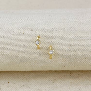 18k Gold Filled Solitaire Bezel CZ  C-Hoop Earrings