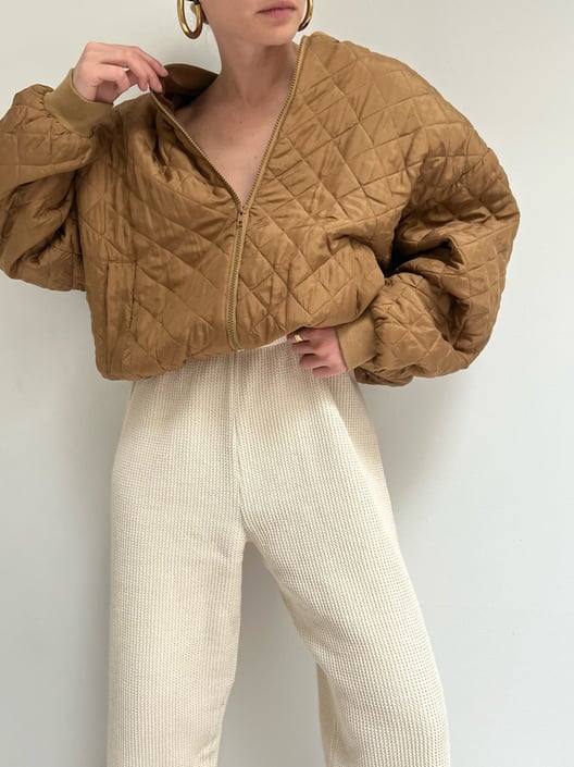Vintage Butterscotch Quilted Silk Bomber