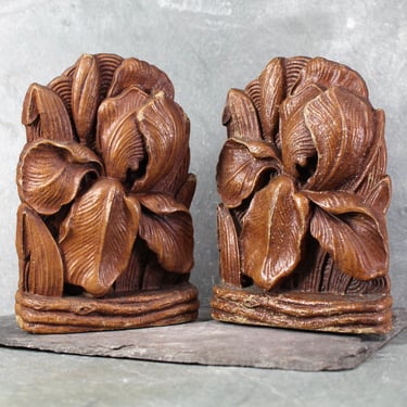 Set of 2 Pressed Wood Bookends | Syroco Style Iris Bookends | Pressed Wood Bookends | Bixley Shop 