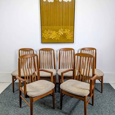 Danish Modern Solid Teak Dining Table Set w/ 6 Chairs by Benny Linden