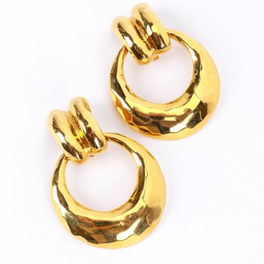 Golden Hammered Hoop Drop Earrings