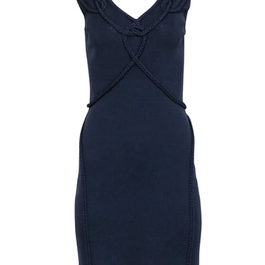 Etcetera - Navy Knit Sleeveless Dress w/ Braided Trim Sz S