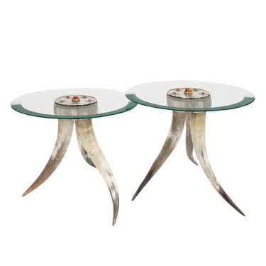 J. Anthony Redmile Pair of Stunning Horn Tables with Nickel and Jasper 1970s (Signed)
