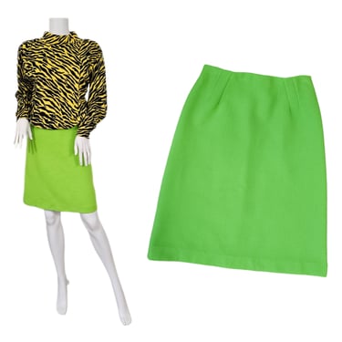 Vintage 1970's Neon Green Waffle Knit Poly Mini Skirt I Sz Sm I W: 25