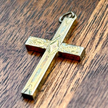 Vintage Yellow Gold Cross Pendant 1/20 10kt Gold on Sterling Silver Jewelry 