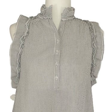 SBJ AUSTIN Shift Dress Seer Sucker Gray Pinstripe Boho Sleeveless Knee Length 2 