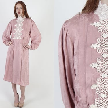 Jessica McClintock Mauve Silk Dress / 1980s Victorian Style Outfit / Vintage 1980s Deco Party Silky Midi Dress Size 12 