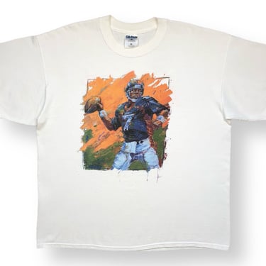 Vintage 1997 Denver Broncos John Elway “The Revenge Tour” Double Sided Art Style Graphic T-Shirt Size XL 