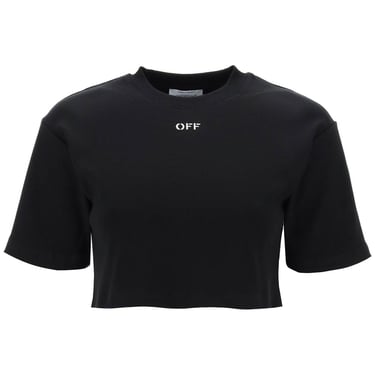 Off-White Cropped T-Shirt With Off Embroidery Women