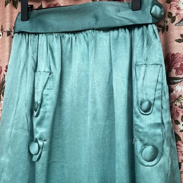 Rare 1920s Heavy Satin Turquoise Skirt Antique 26 Waist True Vintage Great Details 