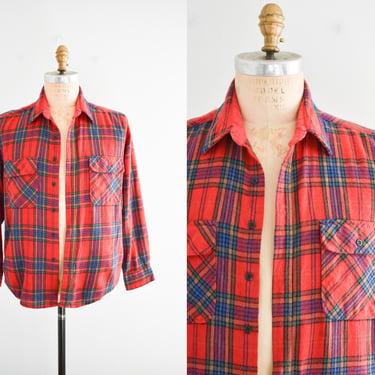 1980s Red Plaid Flannel Shirt 